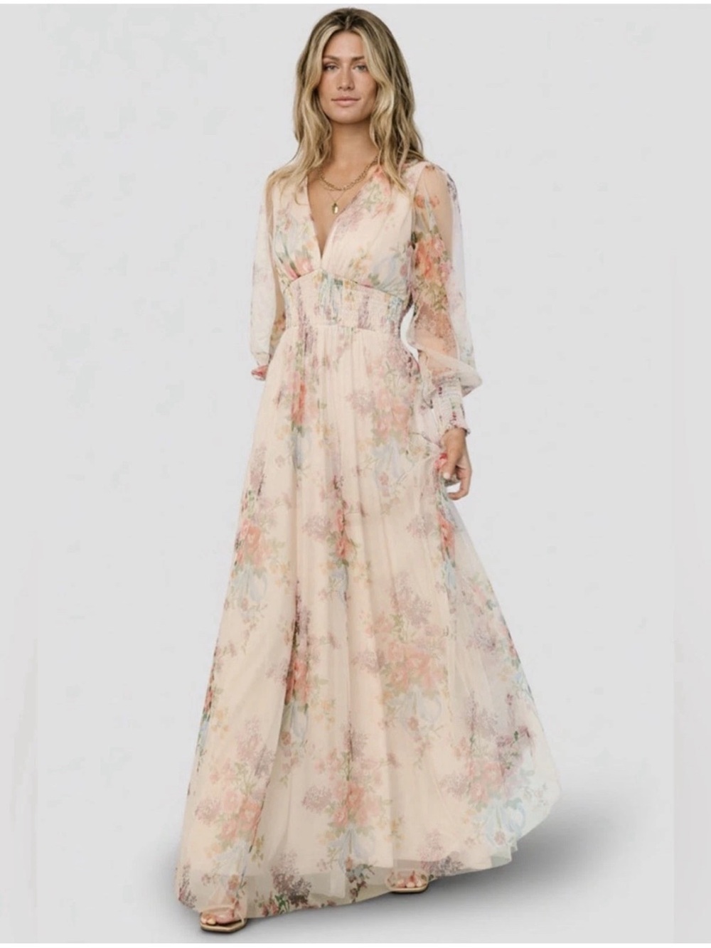 Baltic Born Layla Tulle Maxi Dress Romantic Floral Size Small Wedding Guest